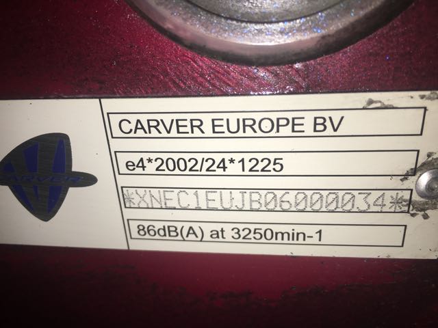 Shows example Carver One VIN plate